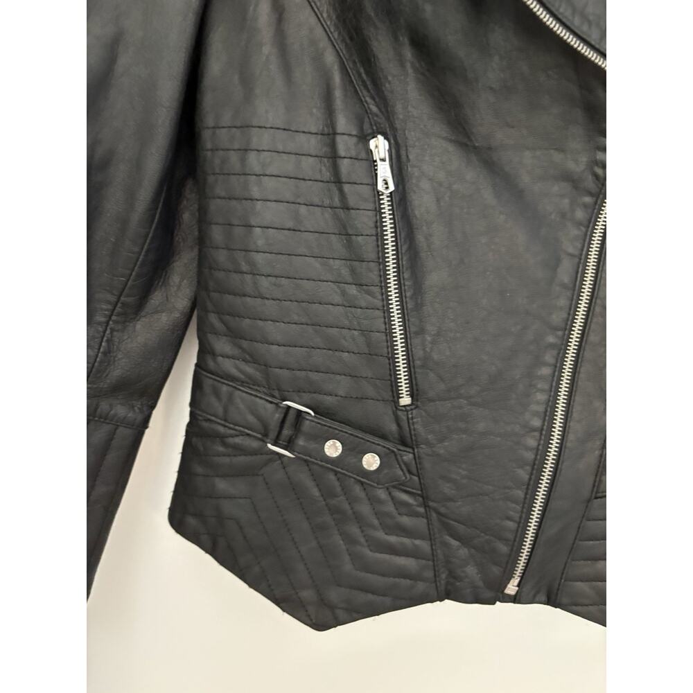 GUESS Vintage 100% Leather Jacket Biker Black Zip Women's Size Small - Picture 5 of 16
